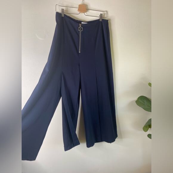 Grey Lab Wide leg Slit Pants cropped skort navy zipper high rise - Picture 4 of 6